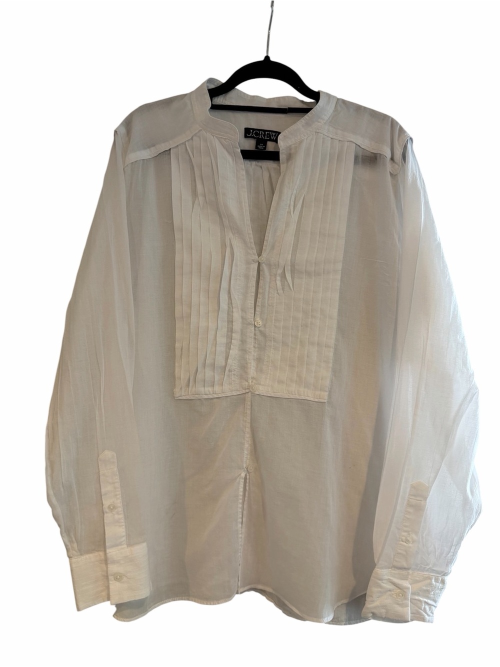 J. Crew White Pleated Popover Sheer Button-Front Blouse Size 14